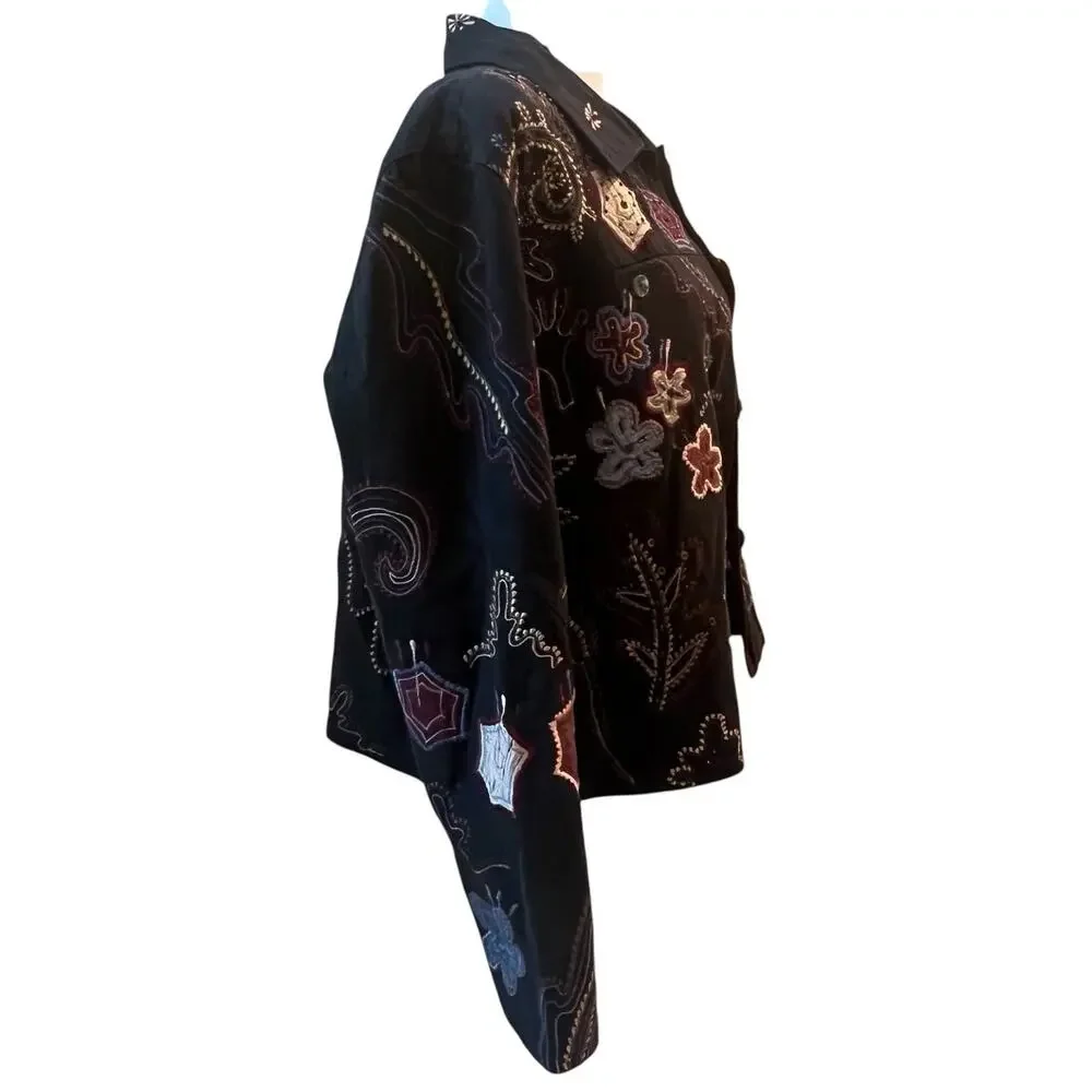 Yak Magik Jacket Women's Large Artisan Silk Embroidered Nepal Art to Wear Beaded